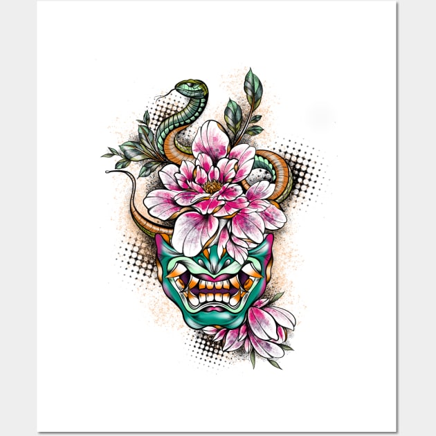 Hannya Snake Mask Wall Art by Fabio Galuppi Ink